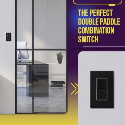 ENERLITES Black Double Paddle Decorator Single Pole Switch, 15A, 1 Pack