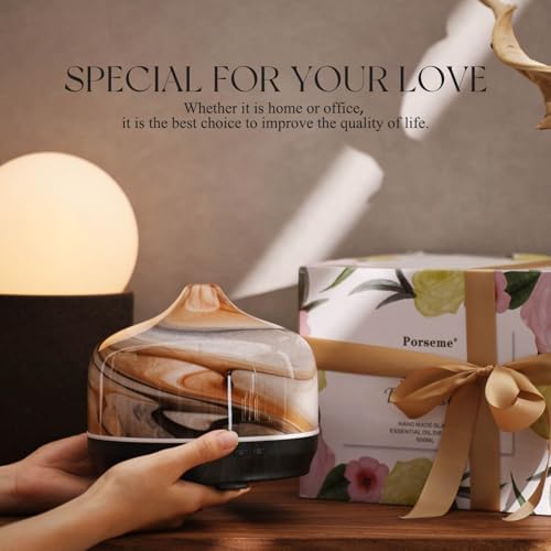 Porseme 500ml Glass Essential Oil Diffuser Aromatherapy Ultrasonic Cool Mist Humidifier 15-21 Running Hours Waterless Auto-Off Air Diffusers for Sleeping Yoga Working Spa(Jupiter)