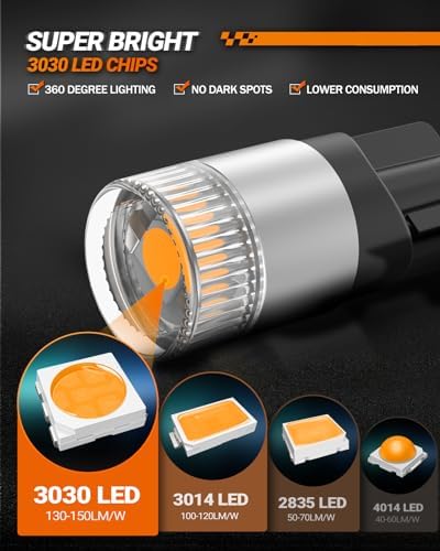 SEALIGHT 194 LED Light Bulbs Amber ＆ Yellow, W5W 168 2825 T10 Car Interior Light Bulb Replacement for License Plate Light, Dome Light, Map Light, Courtesy Light, Pack of 6