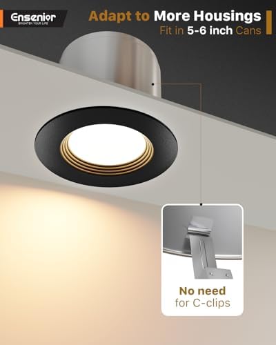 Ensenior 5/6 Inch Black LED Recessed Can Lights, 5CCT, 9W, 1000LM, 24 Pack