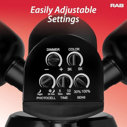 RAB Lighting LU160 Luminator Motion Sensor Outdoor Lights - Flood Light for Security, Outside Dusk to Dawn Photocell, 3000k–5000k Tunable, IP65 Weatherproof Rating, 160°Coverage, 50 Ft Range (Black)
