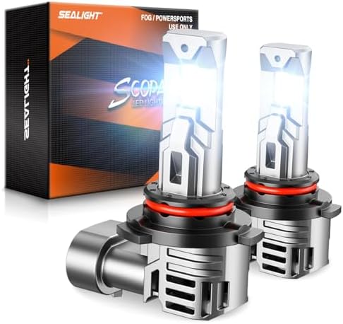 SEALIGHT 9006 Bulbs, 50000LM 6500K Fog Bulbs 1:1 Mini Size with Cooling Fan, HB4 for Powersports ATV/UTV, 3 Mins Plug-N-Play, Pack of 2