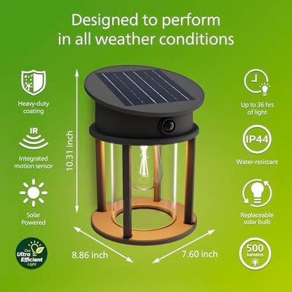 Philips Solar LED 1-Pack Geri UltraEfficient Outdoor Wall Light, Motion Sensor, 2700K, Round, Black, 500 Lumen, High Brightness, Glass, Metal