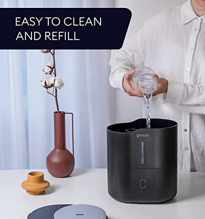 Top Fill Humidifier with Essential Oil Diffuser 2.5L for Home, Baby, Bedroom, Large Room & Indoor Plants, Small Cool Mist Air Humidifiers for Baby, Ultrasonic Quiet, Night Light (Black)