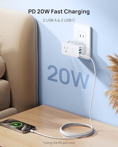 TROND 2 to 3 Prong Outlet Adapter 2 Pack, 3 AC Power Splitter with USB C