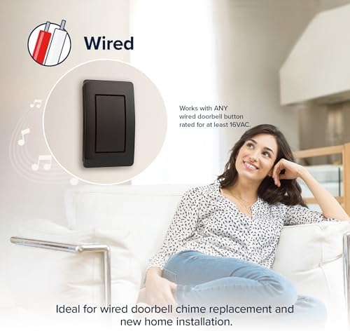 Heath Zenith Wired Mechanical Doorbell Chime Kit, 2-Melody Ding-Dong or Ding, Lighted Push Button, Black Plastic, Hardwired, 85dB, 18000204