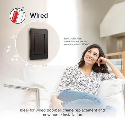 Heath Zenith Wired Mechanical Doorbell Chime Kit, 2-Melody Ding-Dong or Ding, Lighted Push Button, Black Plastic, Hardwired, 85dB, 18000204