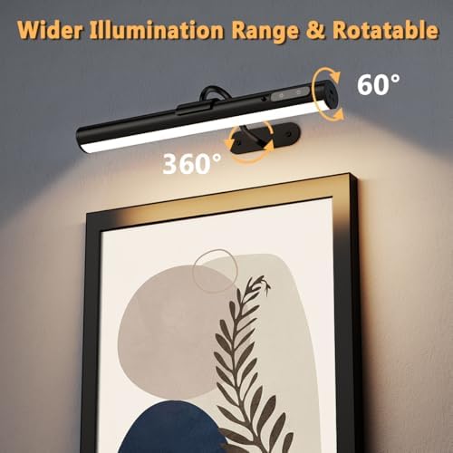 Hapfish Picture Lights for Wall Battery Operated,Wireless Art Light - Black