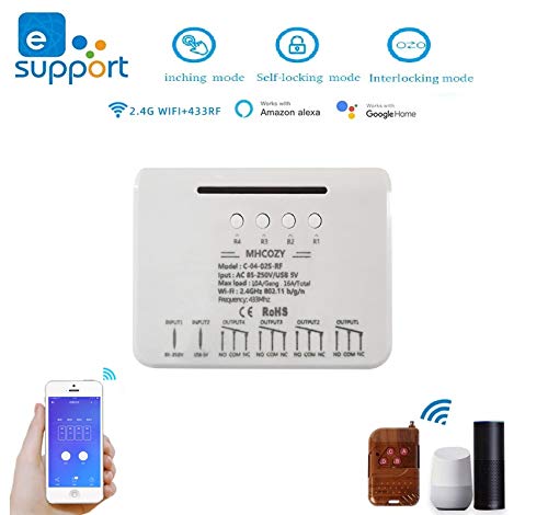 4 Channels WiFi Smart Relay Switch, eWelink App DC 5V AC 85-250V Passive Output Dry Contact Relay Module,WiFi Remtoe Voice Control Gate Lights