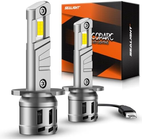 SEALIGHT H1 LED Bulbs, 50000LM 6500K H1 Fog Bulbs with Cooling Fan, 1:1 Mini Size for Powersports ATV/UTV, 70000+ Hours Lifspan, Plug-N-Play, Pack of 2