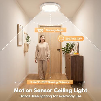 2 Pack Rechargeable Motion Sensor Ceiling Light, 8000mAh Battery Operated Ceiling Lights with Remote, Magnetic Wireless Closet Light, 3 Color Dimmable LED Lights for Closet Shower Pantry Hallway