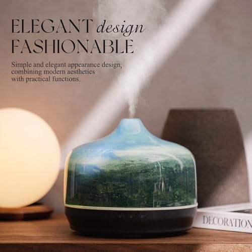 Porseme 500ml Glass Essential Oil Diffuser Aromatherapy Ultrasonic Cool Mist Humidifier 15-21 Running Hours Waterless Auto-Off Air Diffusers for Sleeping Yoga Working Spa(Dreamy Blue)