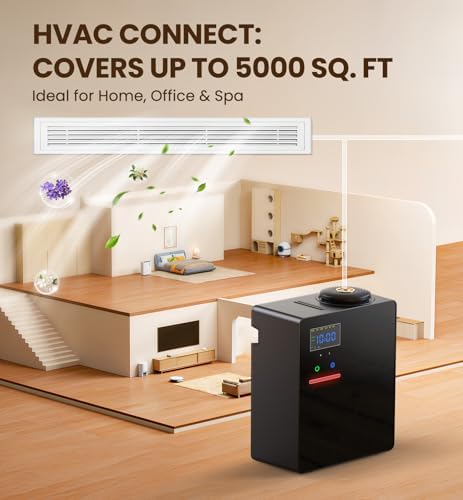 Waterless Essential Oil Diffuser with 2 x 100ML Oils, 5000 Sq.Ft Whole House Scent Machine, 200ml Cold Air Fragrance Diffuser with Bluetooth App Control for Home Hotel Office, Black