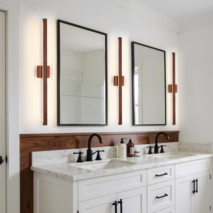 Modern Bathroom Light Fixtures Over Mirror, 39 Inch Brown Wood Finish Vanity Light Bar 30W Dimmable 5CCT LED Vanity Lights for Bathroom Wall Lighting Fixtures Over Mirror