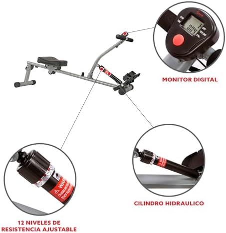 Sunny Health & Fitness Compact Hydraulic Rower with 12-Level Resistance | Full-Body Cardio, Joint-Friendly, Lightweight & Portable, Quiet & Smooth Row, Easy-Assembly, Free SunnyFit App