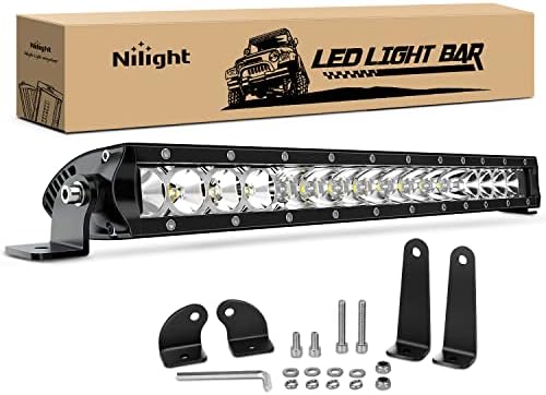 Nilight - NI04-100W 17" 80w LED Work Light Single Row Spot Flood Combo LED Light Bar Driving Lights Offroad Lighting - 2 Style Mounting Brackets,2 years Warranty