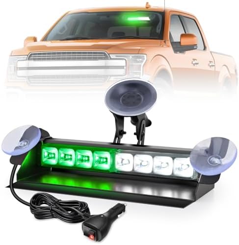 Nilight 8LED Green White Traffic Advisor Strobe Light Bar Hazard Safety