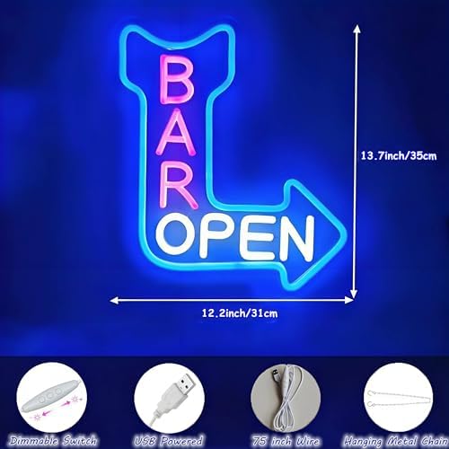Bar Open Neon Sign Open Arrow Neon Light
