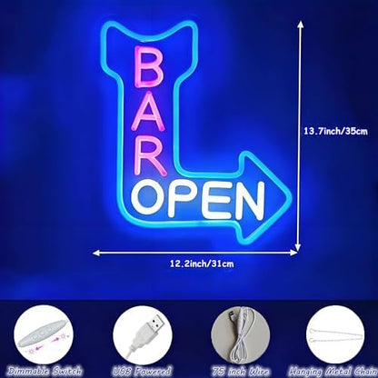 Bar Open Neon Sign Open Arrow Neon Light