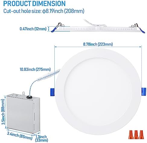 TORCHSTAR 12-Pack 8 Inch Ultra-Thin LED Recessed Light, 18W, 3000K
