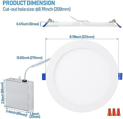 TORCHSTAR 12-Pack 8 Inch Ultra-Thin LED Recessed Light, 18W, 3000K