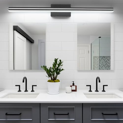 SineRise 48-Inch LED Modern Bathroom Vanity Light Bar, Matte Black Modern Acrylic Bathroom Wall Lighting Fixtures Over Mirror (Cool White 6000K)