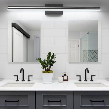 SineRise 48-Inch LED Modern Bathroom Vanity Light Bar, Matte Black Modern Acrylic Bathroom Wall Lighting Fixtures Over Mirror (Cool White 6000K)