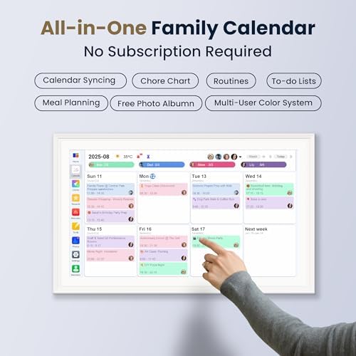 15.6-Inch Smart Digital Calendar & Photo Frame for Family, Wall Planner with Auto-Sync to Apple, Google & Outlook, Touchscreen Display with Chore Chart, To-Do Lists & Meal Planner, White Frame, No Subscription