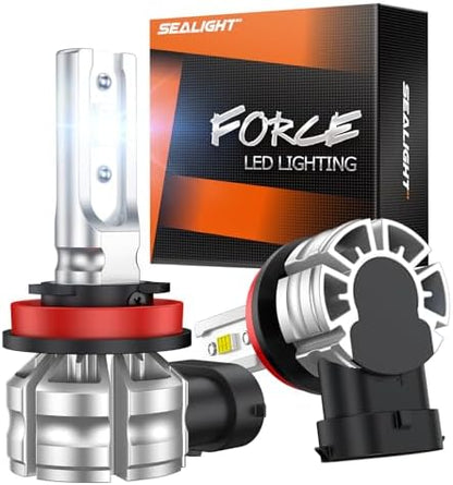 SEALIGHT H8 H16 H11 LED Fog Light Bulbs, 10000LM 6500K Cool White Fog Lights LED, 1:1 Mini Design Plug & Play, IP68 Waterproof H11 LEDs, Pack of 2