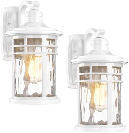 Darkaway Outdoor Wall Light Fixture,2pcs Outside Porch Lights Wall Mounted with Water Ripple Glass Exterior Waterproof Lantern Modern Wall Sconce Lighting for Front Door