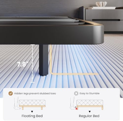 SHA CERLIN King Size Floating Bed Frame with Smart LED Lights, Black