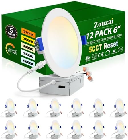 zouzai 12 Pack 6 Inch LED Recessed Ceiling Light, 5CCT, 12W=110W, Dimmable