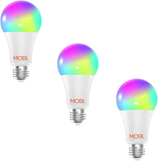 MOBI Smart LED Light Bulb | Multicolor Changing/Controlled Bulbs, No Hub, Wireless - 3 Bulb Kit