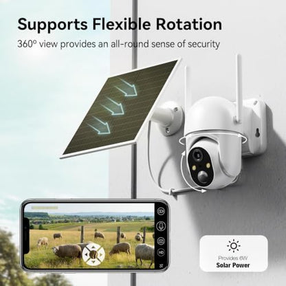 SEHMUA 2 Pack 4G LTE Cellular Solar Security Camera Wireless Outdoor, No Wi-Fi Solar Powered Camera, 360° Live View, 2K Color Night Vision, PIR Motion Sensor, Two-Way Talk, Built-in SIM Card, White
