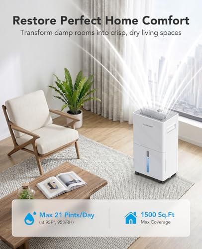 PLUSCENT 1500 Sq Ft 21 Pint Dehumidifier for Basement with Drain Hose