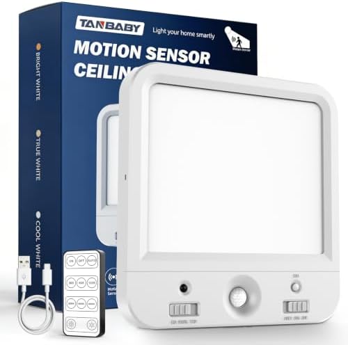 TANBABY Rechargeable Motion Sensor Ceiling Light, Wireless Remote, 7-Inch