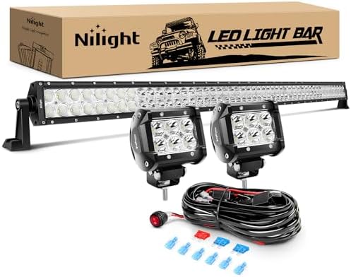 Nilight - ZH023 52Inch Spot Flood Combo Led Light Bar 2PCS 4Inch 18W Spot LED Fog Lights With Off Road Wiring Harness- 3 Leads, 2 Years Warranty