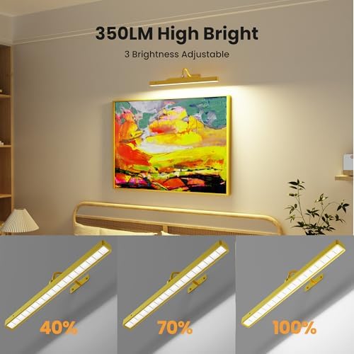 Picture Light Gold 2Pack, 5000mAh Battery Opertated Cordless Picture Lights for Wall, 16in CCT Dimmable with Touch Control for Wall Painting,Frame, Portrait, Dartboard