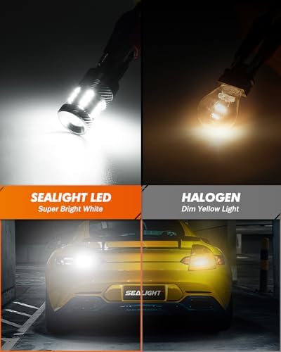 SEALIGHT 3157 LED Bulb Reverse Light, Brake Bulbs 1000% Brighter 6000K 1800LM Super Bright 3056 3156 3057 LED Bulbs with Projector Len for DRL Tail Brake Turn Signal Lights, White 2PCS