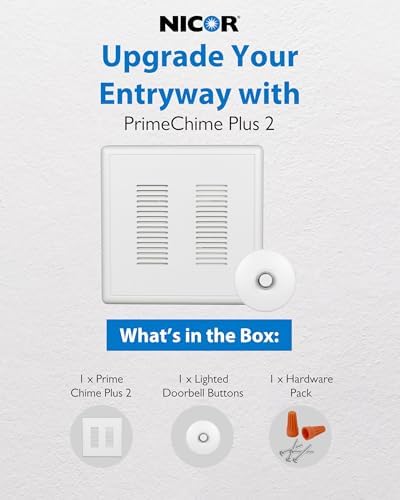 PrimeChime Plus 2 Electric Doorbell Kit - Doorbells for Home - Includes Selectable Ring Chimes - Stucco Button, White - NICOR Lighting