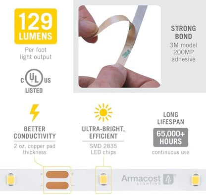 Armacost Lighting RibbonFlex Pro 12V White LED Strip Lights 30 LED/m, 4000K, 8.2 ft, 151210