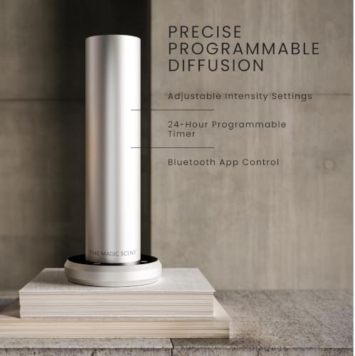 The Magic Scent Bluetooth Diffuser - Smart Ultra-Quiet Cold-Air Waterless Scent Diffuser for Home, Hotel, & Office - Programmable Intensity & Timer - Premium Aroma Oil Included (Silver)