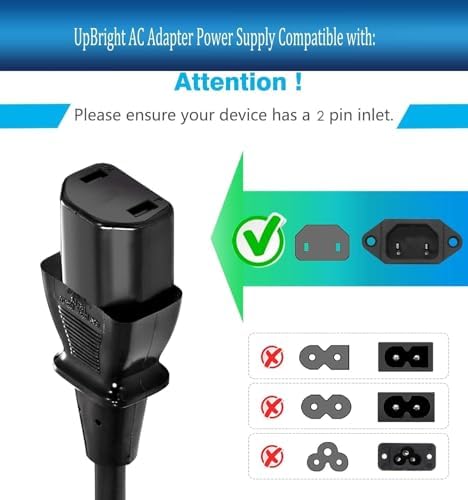 UpBright 2 Prong AC Power Cord Cable Charger Compatible with TCL Roku 55" 65" 75" Class 6 Series R635 55R635 65R625 65R635 75R635 75S431 75S435 75-R635 4K UHD Mini-LED QLED Dolby Vision HDR Smart TV