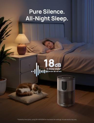 DREO Pet Air Purifier, Home HEPA Air Cleaner with Wi-Fi/Voice/Alexa, Smoke, Dust, Pollen, Odor, PM2.5 Quality Monitor, 4 Speeds & Auto/Turbo/Sleep Mode, DR-HAP009AS, DREO 539AS, Pearl Silver