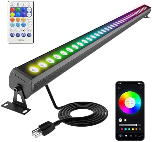 RGBCW Wall Washer Lights, 180W Stage Wash Light Bar Smart APP & Remote Control, Group, Memory,Timing, Music Sync Function, Color Changing Linear Wash Light for Stage Birthday Party Wedding