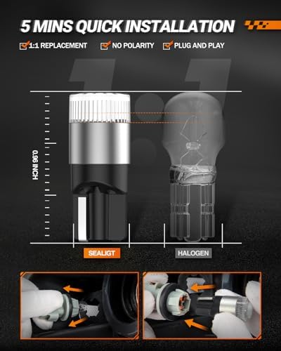 SEALIGHT 194 LED Bulb Blue, 168 2825 T10 W5W Bright LED Chips, Dashboard Light, Dome Light, Map Light, Door Light, Courtesy Light, License Plate Light, Pack of 6