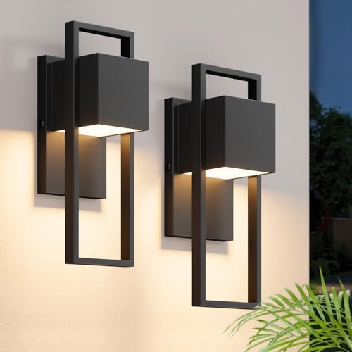 2-Pack Modern Outdoor Wall Lights, LED Black Porch Light, 3000K