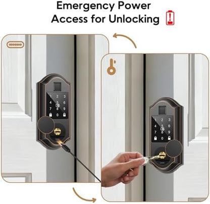 Fingerprint Smart Door Lock with Keypad, Smart Front Door Locks Keyless Entry Door Lock, Smart Lock with APP Control, Front Door Lock with Deadbolt, Touchscreen, Auto-Lock, Oil Rubbed Bronze