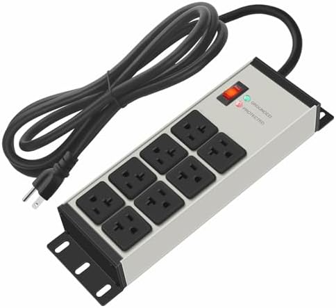 CCCEI 12 Gauge Heavy Duty Power Strip, Magnetic, 8 Ports. Grey, 25FT, 1