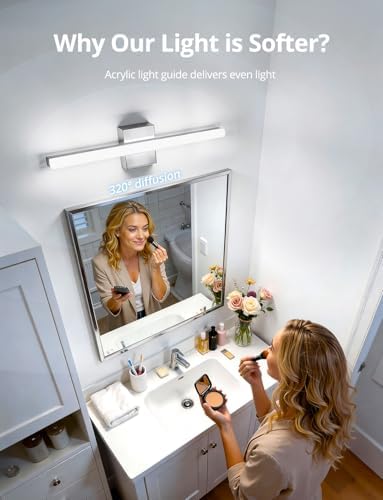 Combuh Modern Vanity Light Above Mirror, LED Wall Lamp for Bathroom Chrome